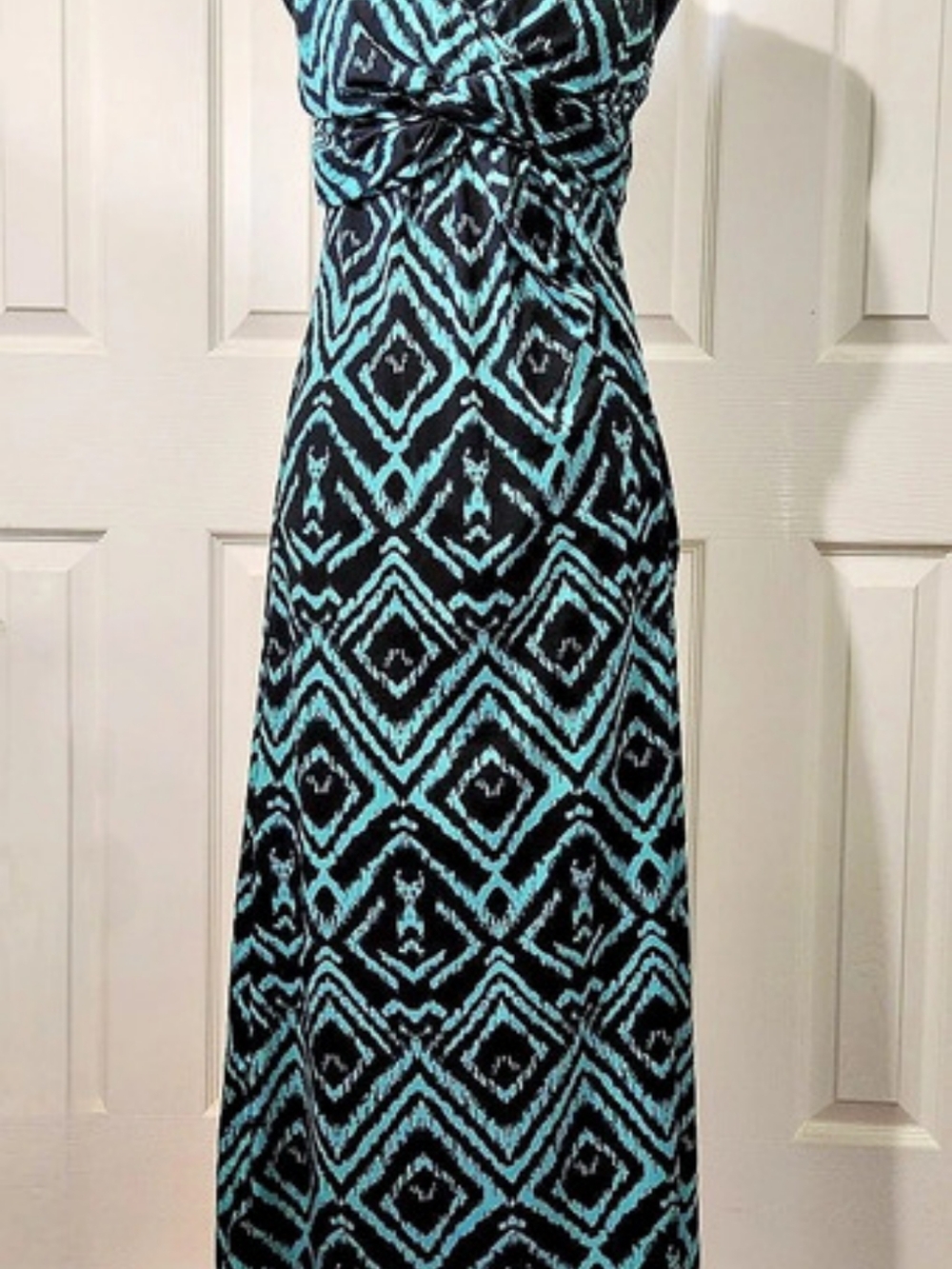 jon & anna Geometric Maxi Dress in Black & Blue Size Medium Like New